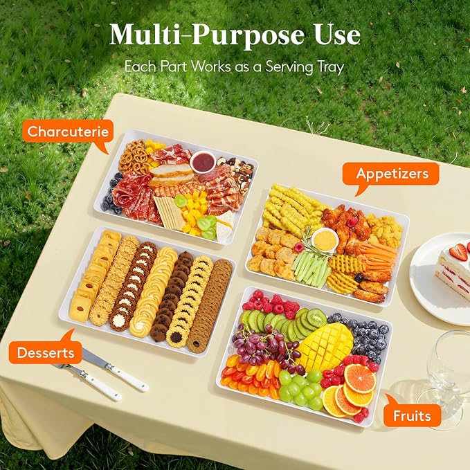 Lifewit Serving Tray for Party Supplies, Reusable Serving Platter for Catering, Snack, Fruit, Charcuterie, Appetizer, Plastic Food Trays, Hosting Essentials, BPA Free, 4 Pcs, Extra Large(16" x 12")