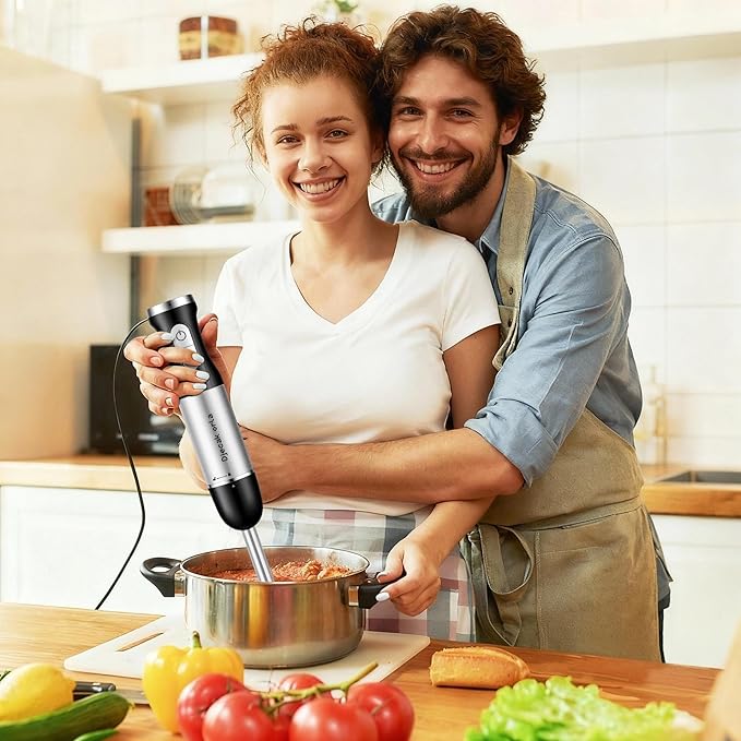 Upgraded 1100W 5-in-1 Immersion Hand Blender – 30 Speed Settings, Up to 15,500 RPM, Handheld with Milk Frother & Food Processor, Black