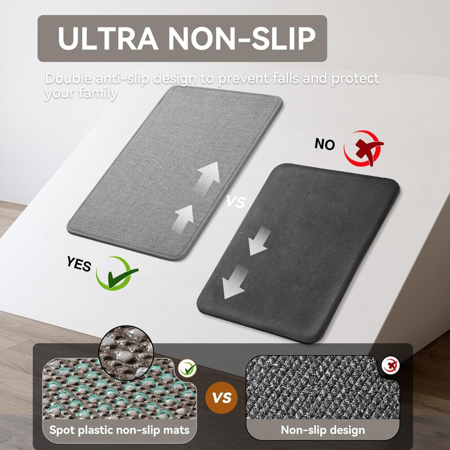 Kitchen Runner Rugs Non Slip Washable, Super Absorbent Cushioned Kitchen Mats for Floor, Linen-Look Woven Sink Mat Standing Floor Mat, Easy Clean, Gray 17"x59"