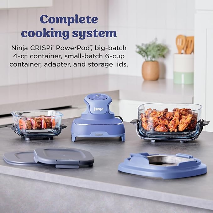 Ninja Crispi 4-in-1 Glass Air Fryer | 450°F | Non-Toxic | 4QT & 6-Cup Glass Containers w/Lids | Microwave, Freezer, Dishwasher Safe | Max Crisp, Air Fry, Bake, Recrisp | Frosted Lilac | FN101PR