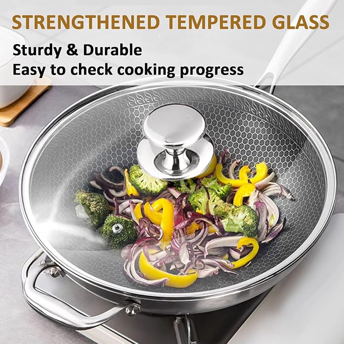 Glass Lid for 9.5 Inch Black Cast Iron Skillets Frying Pans, 24cm Tempered Lids for Dutch Ovens, 9.5 In Pan Cover with Stainless Steel Rim for Stock Pots, Dishwasher Safe