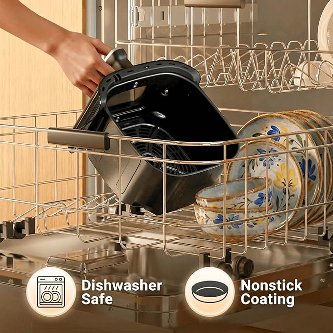 Airfryer 12-in-1,Large Air Fryer 6QT, Square Airfryers Non Toxic, Cooking, Fries, Custard, Chicken Wings, Sea Food, Vegetabels, Nonstick & Easy-Clean Basket
