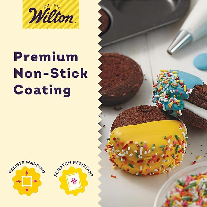 Wilton Perfect Results 12-Cavity Muffin Top Pan, Made without PFAS Non-Stick Bakeware, Scratch Resistant Baking Pan (Steel), the Must-Have Kitchen Essential. (Pack of 3)