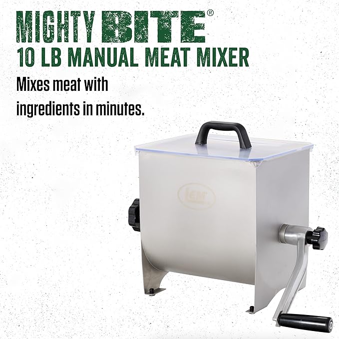 LEM Products MightyBite 10 Pound Capacity Manual Meat Mixer, Stainless Steel, Hand Crank, Manual Mixing Operation