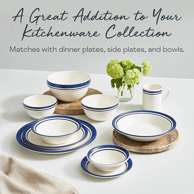 Portmeirion Potter's Stripe Salad Plate (Set of 4) - 8" Earthenware Plates with Classic Striped Rim - Microwave, Dishwasher, Freezer, Oven Safe - Ideal Modern Dinnerware Set (Blue Stripe)