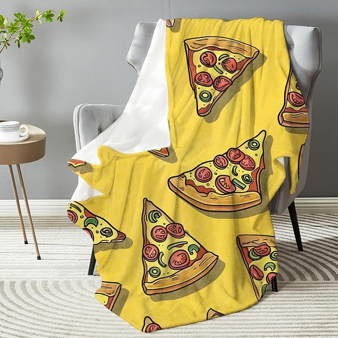 Funny Pizza Theme Plush Throw Blanket - Soft, Comfy, Lightweight, Warm, and Fuzzy - Ideal Gift for Men and Boys - Perfect for Couch, Bedroom, Travel, Bed - 80x60 inches