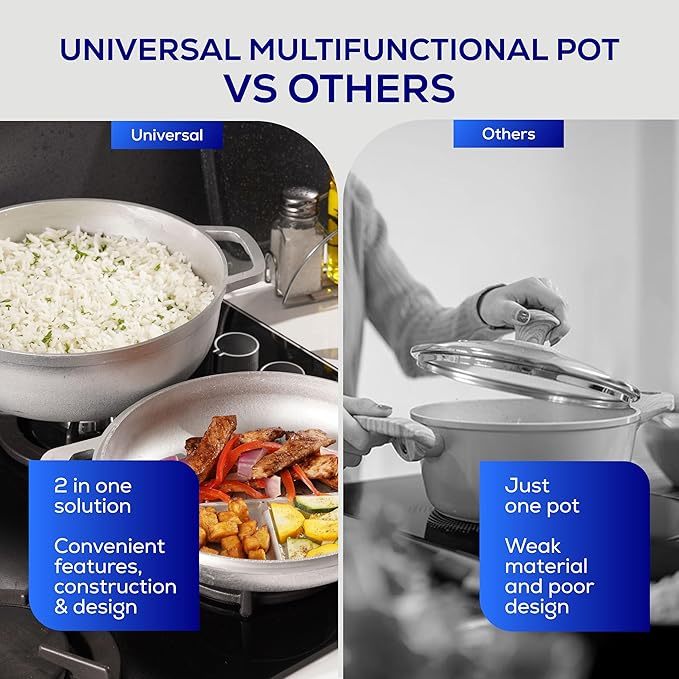 Universal 2-in-1 Caldero (9.4 inch/24 cm), Versatile Dutch Oven Pot with Lid, Premium Cast Aluminum with Dual-Function Lid for Searing Meats, Compact Pots for Stews & Rice
