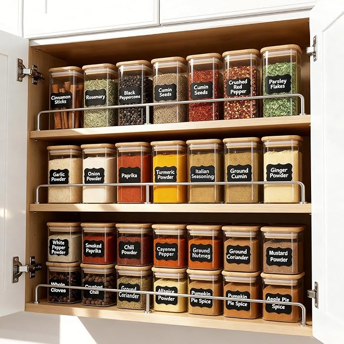 TBWIND 12 Pack 10 oz Square Glass Spice Jars with Lids and Labels – Airtight Small Spice Containers Set, Clear Glass Storage Jars for Seasoning, Spices, Kitchen Pantry Organization