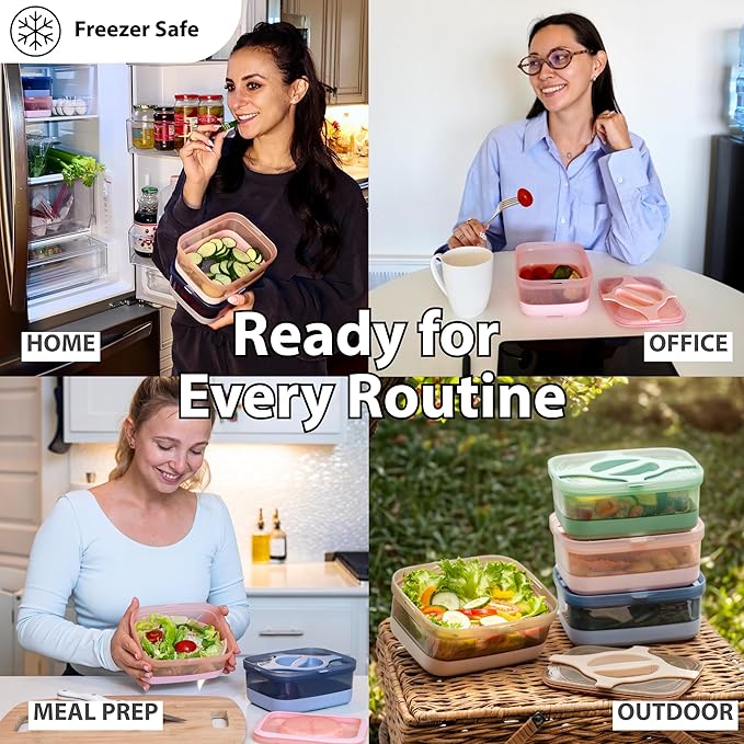 Adult Lunch Box Pack of 2 Leakproof Salad and Meal Prep 3 Cups 25.5oz Container Twistlock Lid Reusable Portable, Microwave and Dishwasher Safe BPA-Free For Work