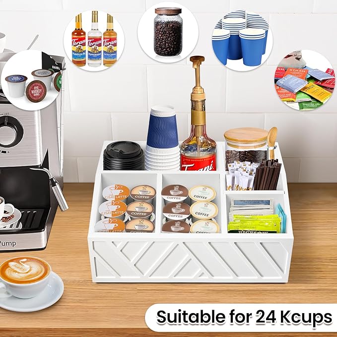 ugiftt Coffee Station Organizer for Counter, Wood Pods Holder Storage Basket, Tea Condiment Storage Organizer, Rustic Coffee Bar Decor for Accessories Organizer
