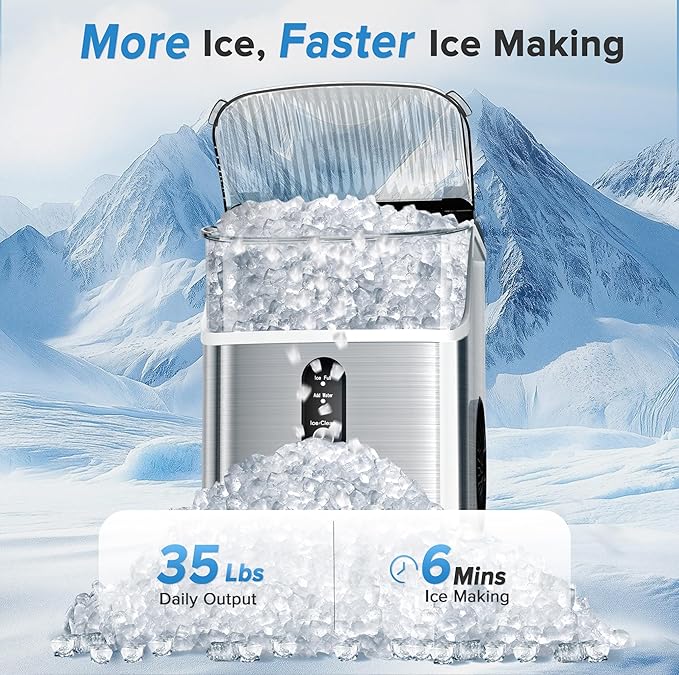 Electactic Countertop Nugget Ice Maker Pro - 34lbs/24H, Self-Cleaning Pellet Ice Machine with Soft Chewable Ice, One-Touch Operation for Home, Kitchen, Office (Silver)