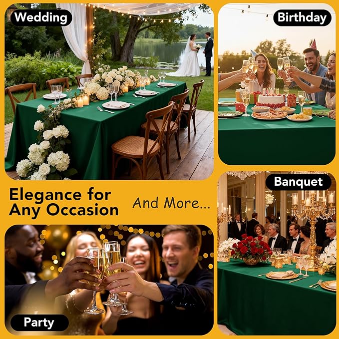10-Pack Hunter Green Tablecloths for Rectangle Tables, 54 x 108 Inches, Stain-Resistant Polyester Fabric for 6 Foot Tables - Washable Table Covers for Weddings, Birthday Parties, Events