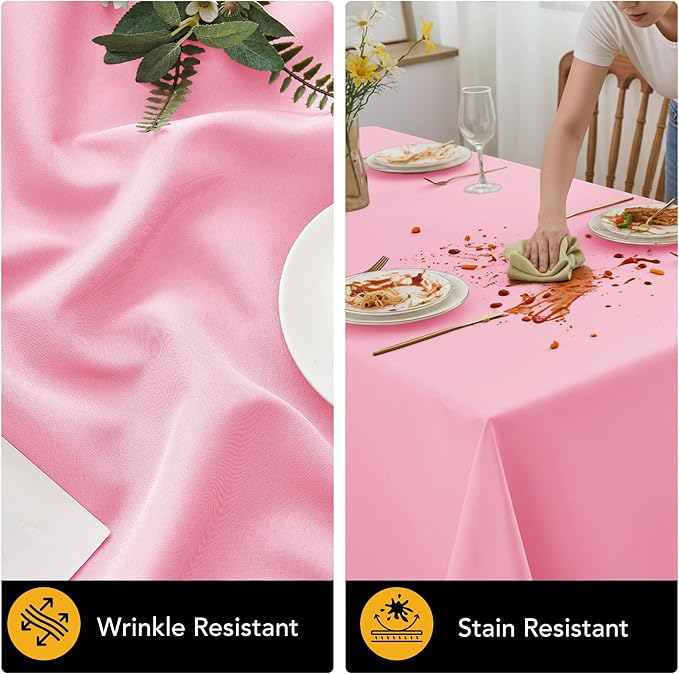 6-Pack Pink Tablecloths for Rectangle Tables, 90 x 132 Inches, Stain-Resistant Polyester Fabric for 8 Foot Tables - Washable Table Covers for Weddings, Banquets, Birthday Parties, Events