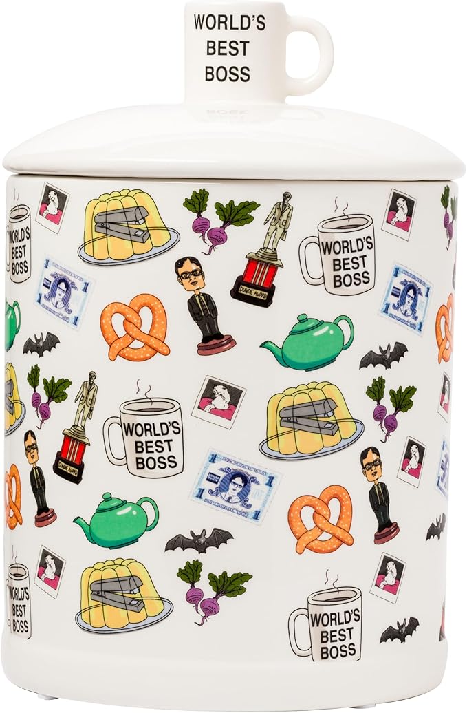 Silver Buffalo The Office Dunder Mifflin World's Best Boss Classic Icons Ceramic Cookie Snack Jar (Large)