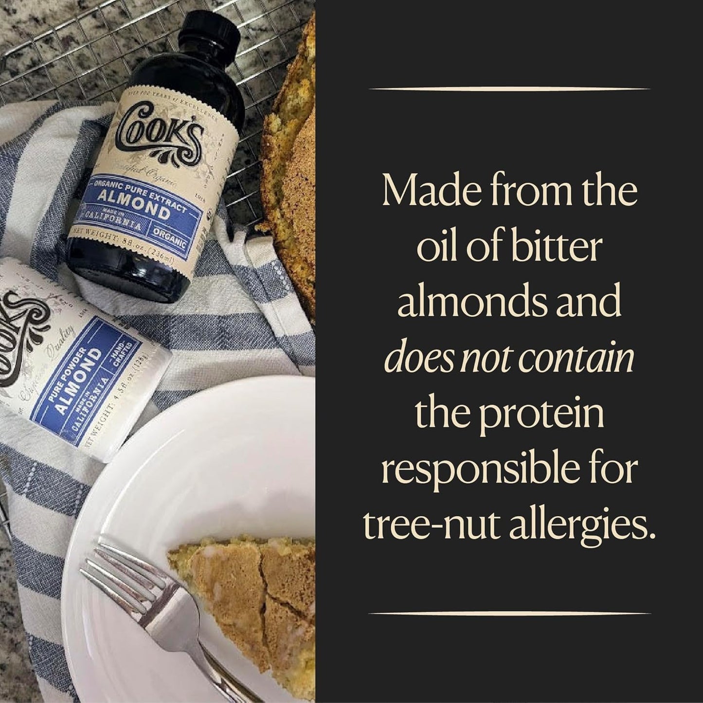 Cook’s, Pure Almond Extract for Baking, Cooking, and Mixology, Allergen Free Almond Flavoring Extract, 16 oz