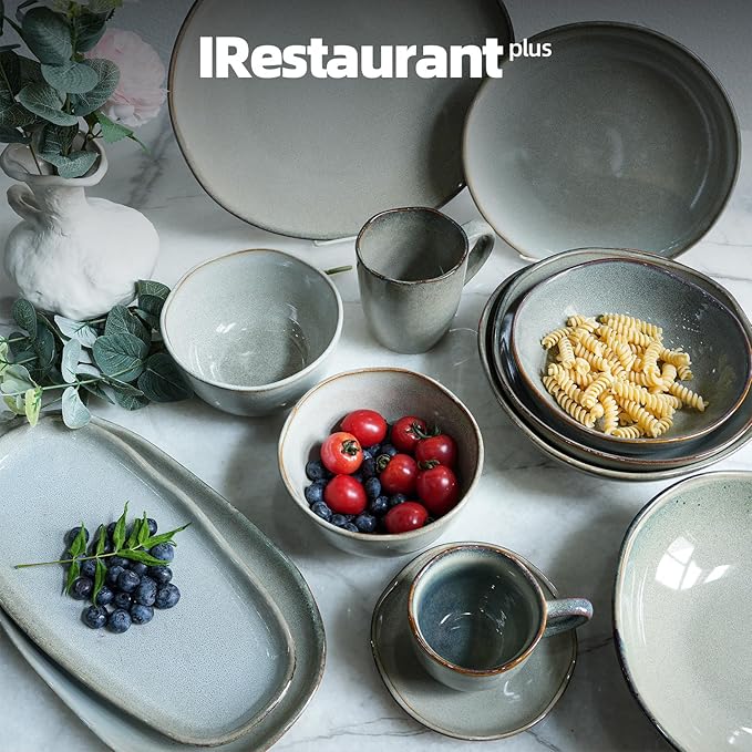 Organic Shape Restaurant Soup/pasta Bowl 8"/30oz, Commerical Grade Catering Stoneware Bowls in Ir-regular Organic Shape, Chip & Scratch Resistant, Glossy Reactive Glaze Grey, Case of 24