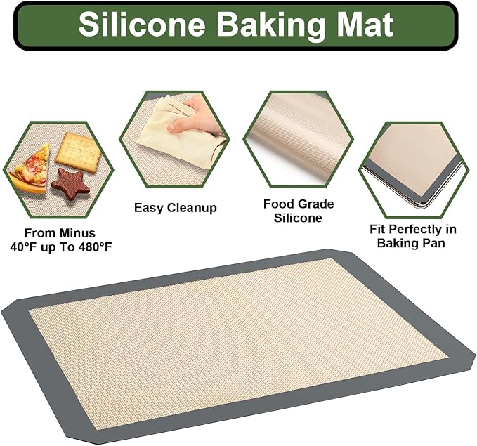 Baking Sheet Tray Cooling Rack with Silicone Mat Set, Stainless Steel Cookie Pan For Oven, Set of 9 (3 Sheets + 3 Racks Mats), Warp Resistant & Heavy Duty & Easy Clean, Grey