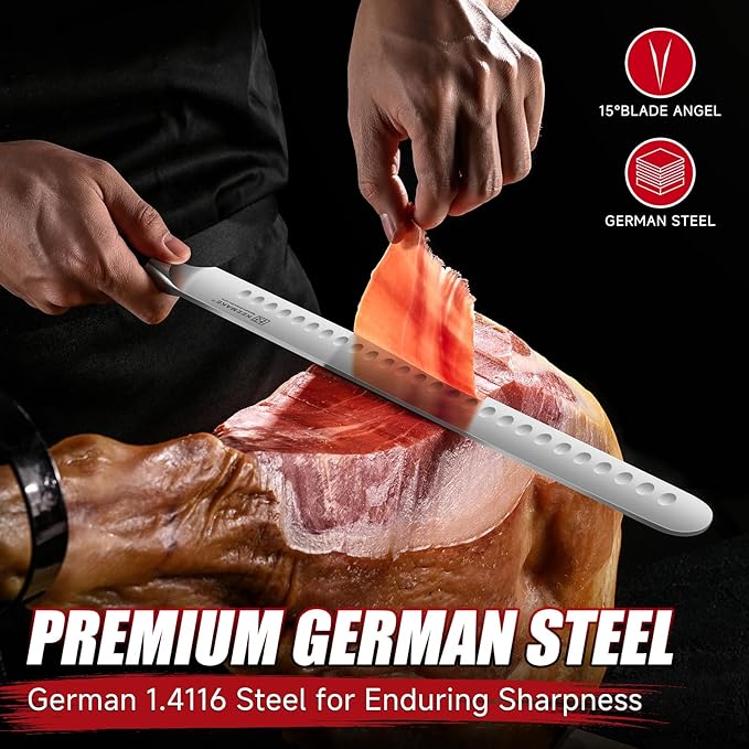 KEEMAKE Carving Knife Set - 12" Brisket Knife & 10" Butcher Knife & Boning Knife Set for Meat Ham Cutting Razor Sharp with Ergonomic Handle Full Tang Design