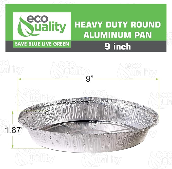 EcoQuality 9" Round Aluminum Foil Pans - Disposable Containers with Foldable Walls for Pie Baking, Cooking, Serving, Reheating, and Storing - Freezer and Oven Safe Tart Pan 300 Pack