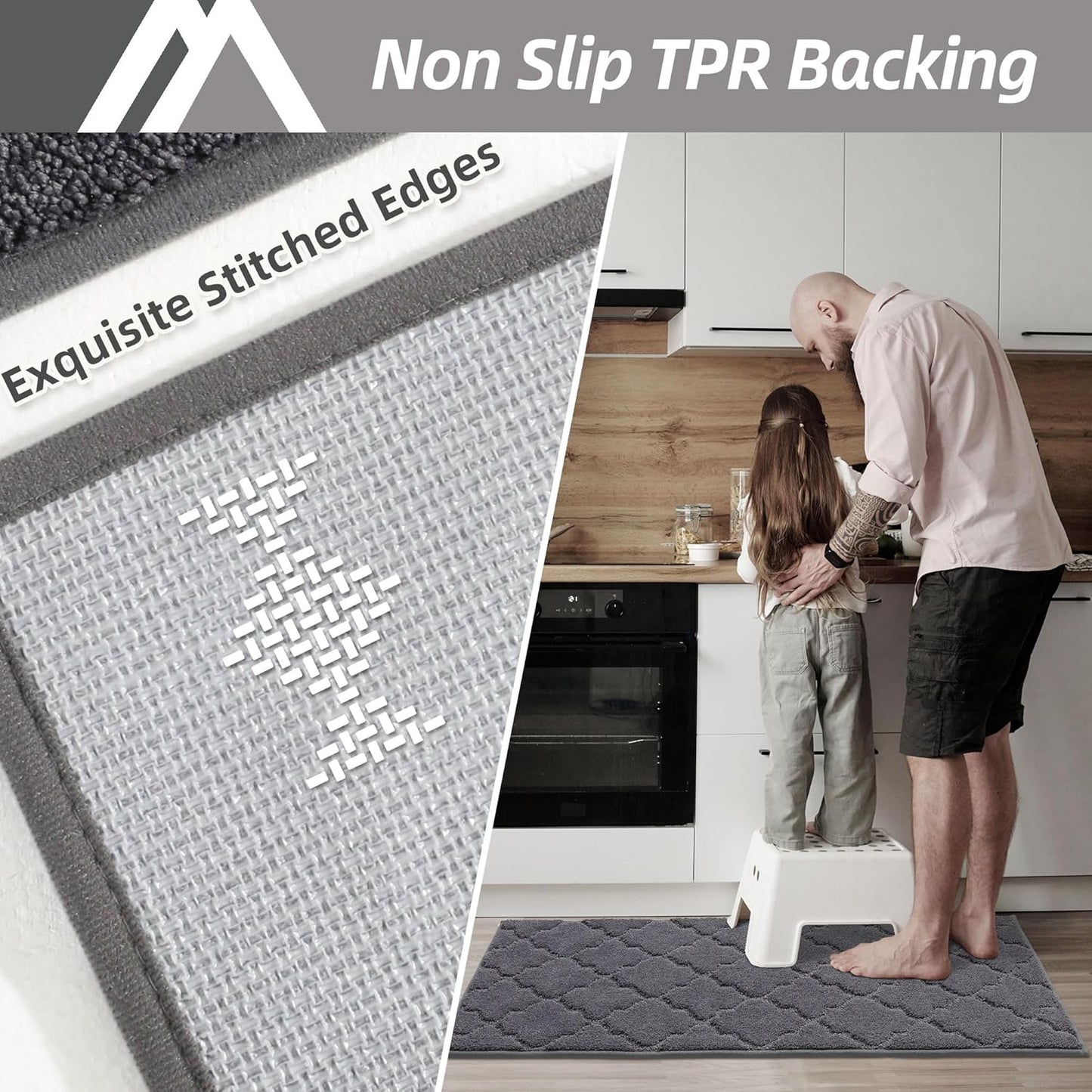 COSY HOMEER-Kitchen-Rugs-Non-Slip-Washable 24"x60" Absorbent Kitchen Runner Rug Polyester Kitchen Mats for Floor Soft Standing Floor Mats for Sink Mat,Hallway,Laundry,Dark Grey