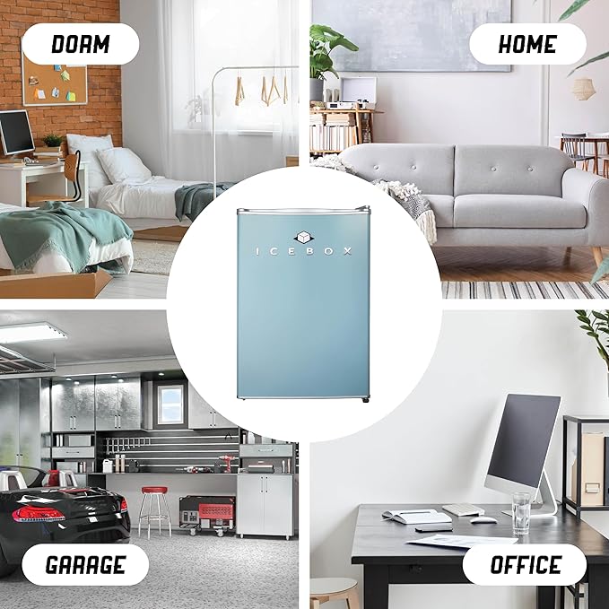 ICEBOX 2.5 Cu. Ft. Compact Refrigerator, ENERGY STAR Certified Small Refrigerator, Single Door Mini Fridge with Chiller Compartment, R600a Refrigerant, IBCR25SLT, Slate Blue