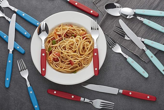 ANNOVA Silverware Set, Retro/Rivet Colorful Stainless Steel Tableware Kitchen Flatware Set Utensils, Includes Dinner Knives, Forks, Spoons, Salad Forks & Dessert Spoons (Red, 20 Pieces)
