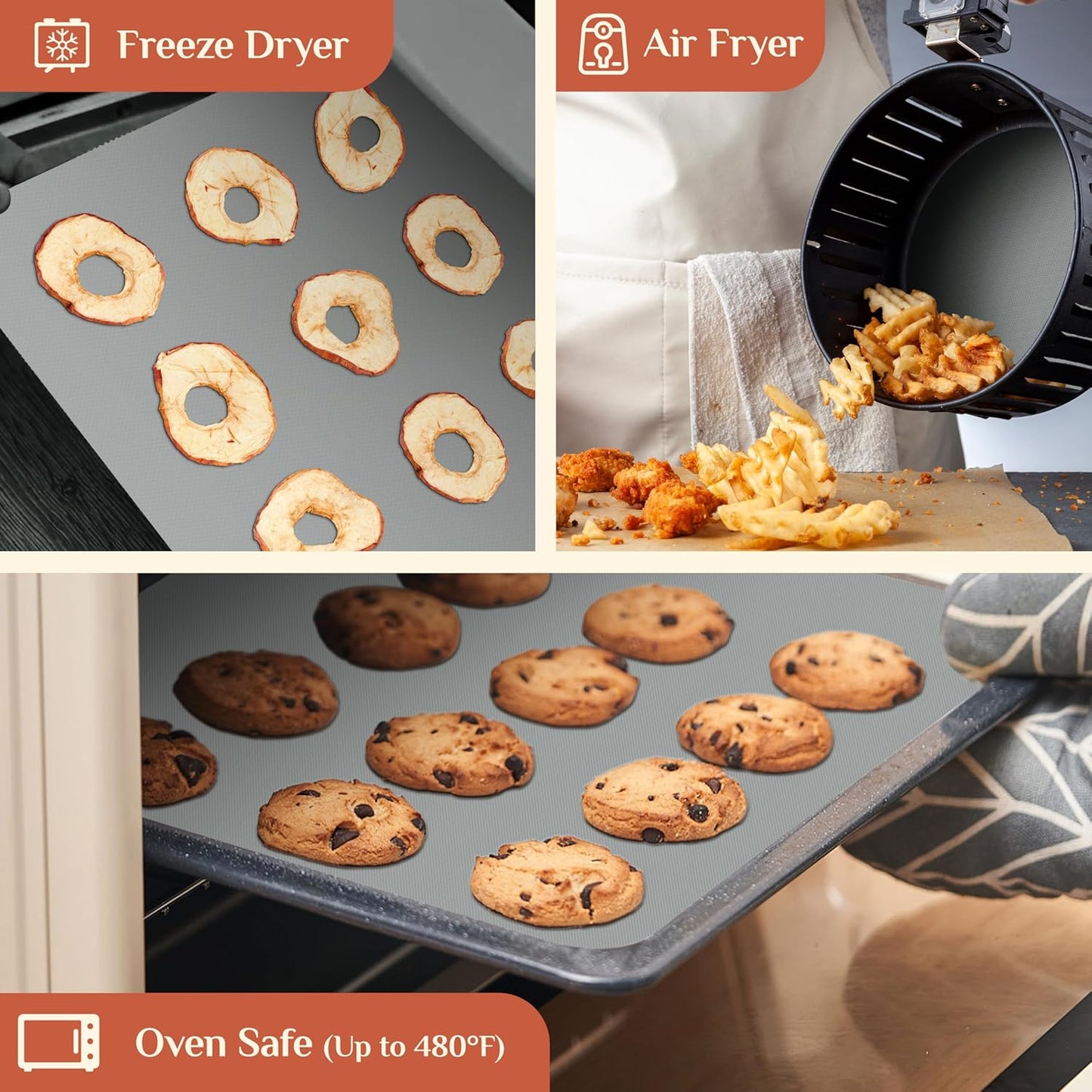 Silicone Baking Mat, 16 IN x 10 FT Free Cutting Baking Sheet, Non-Stick Reusable Dough & Pastry Mat, Non-Slip Silicone Mat Roll for Air Fryer Liner, Freeze Dryer, Oven Baking Pan, Kitchen Counter
