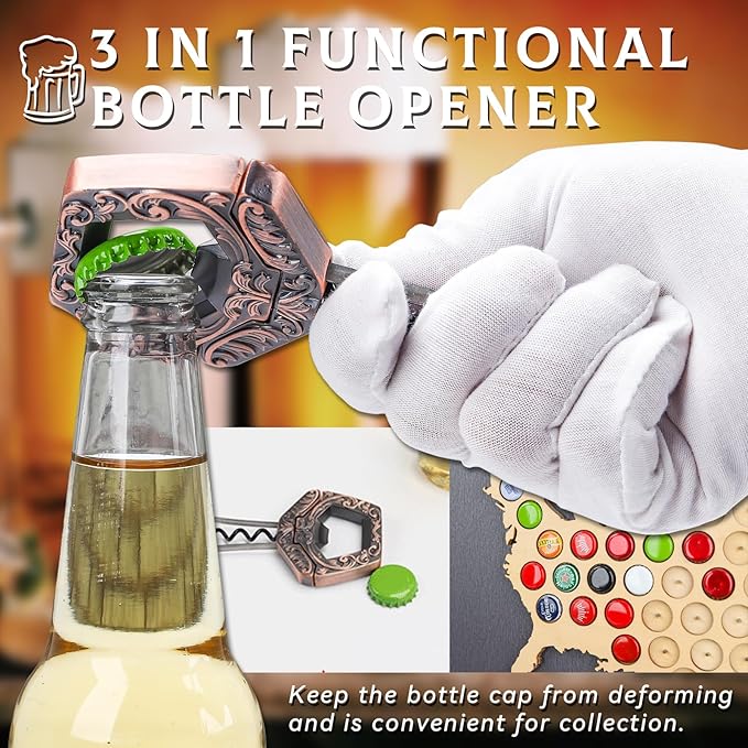 Ah So Wine Opener for Vintage Bottles, 3 in 1 Old Bottle Opener, Two Prong Cork Remover with Beer Bottle Opener, for Connoisseurs & Collectors to Uncork (Copper)