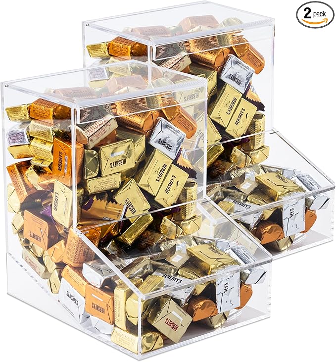 Inevibe Candy Dispenser - Bulk Acrylic Storage Holder with Two Lids for Countertop or Wall Mount - Store Chocolate, Treats, Sweets, and Snacks (2)