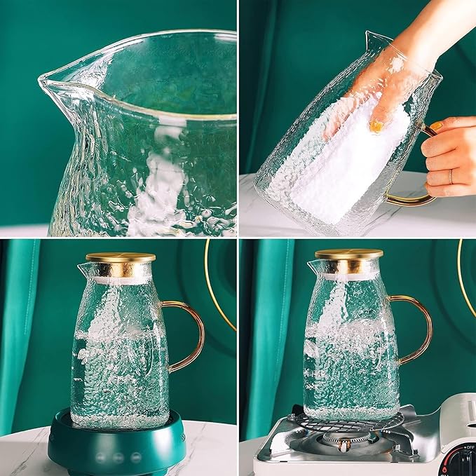 Borosilicate Glass Water Pitcher, Stainless Steel Filter Lid, Iced Tea, Juice, Coffee, And Beverage Jug For Home & Restaurant