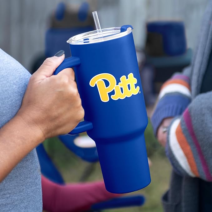 Logo Brands NCAA 40 oz Tumbler with Handle -Stainless Steel Insulated Travel Tumbler with Straw Lid – Powder Coated, Leak-Resistant, Keeps Drinks Hot/Cold – Great for Tailgating, or Everyday Use