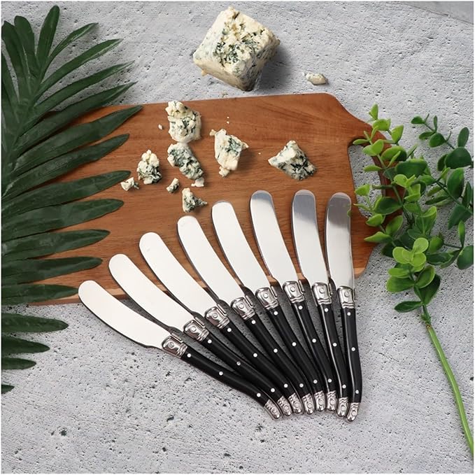 Stainless Steel Cheese Spreader Knives Set Wide Blade Dessert With Black Plastic Handles Multipurpose Butter Flatware Set(6pcs)