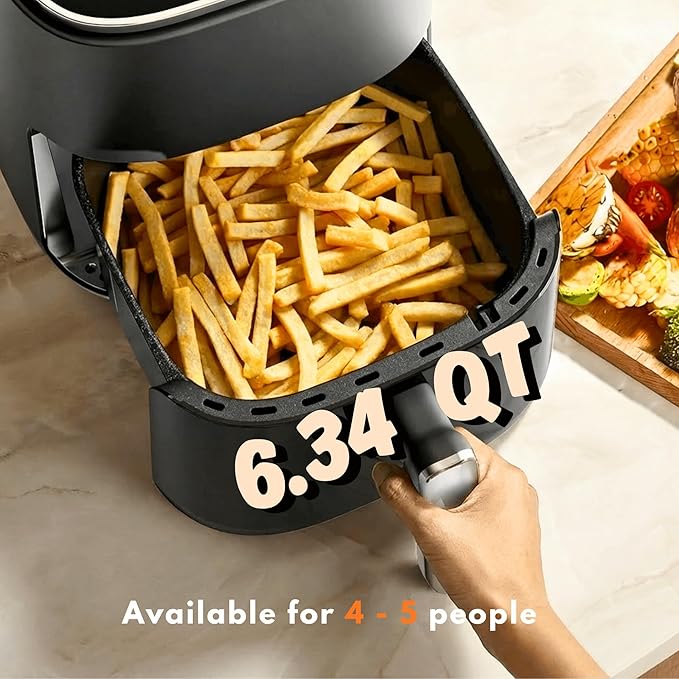 Airfryer 12-in-1,Large Air Fryer 6QT, Square Airfryers Non Toxic, Cooking, Fries, Custard, Chicken Wings, Sea Food, Vegetabels, Nonstick & Easy-Clean Basket, Grey