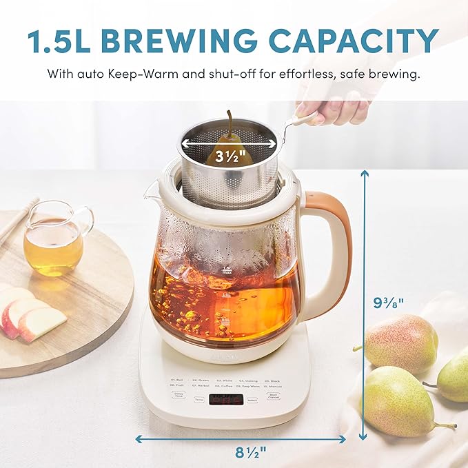 AROMA® Professional Infusion Glass Electric Tea Kettle with Temperature Control and 10 Preset Modes (6 Cups, 1.5 Liters)