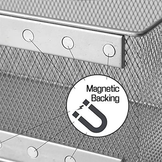 YBM HOME Mesh Magnetic Storage Basket Organizer with Extra Strong Magnets Holds Your Whiteboard and Locker Accessories, Perfect as Marker and Pencil Holder for Office, (16, White)