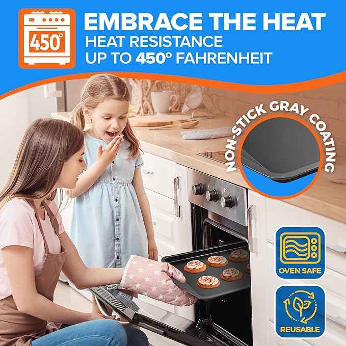 Emporio Kitchen Stackable Baking Pan Set - Deluxe Nonstick Black Coating, Carbon Steel Bakeware Sets, PFOA, PFOS, PTFE Free, Recipe Booklet Included, Oven Safe (Up to 450°F), Set of 7 - Black