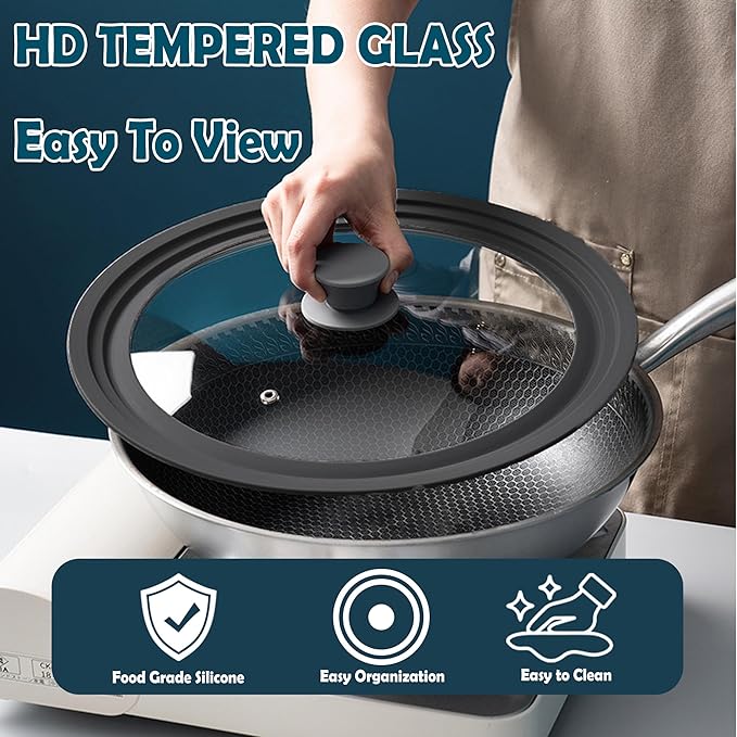 Universal Lid for Pots Pans and Skillets, 8.5&9.5&10.5 inch, Diameter Cookware, Silicone Replacement Pan Lid Pot Lids for Frying Pans, Cast Iron,Tempered Glass Lid