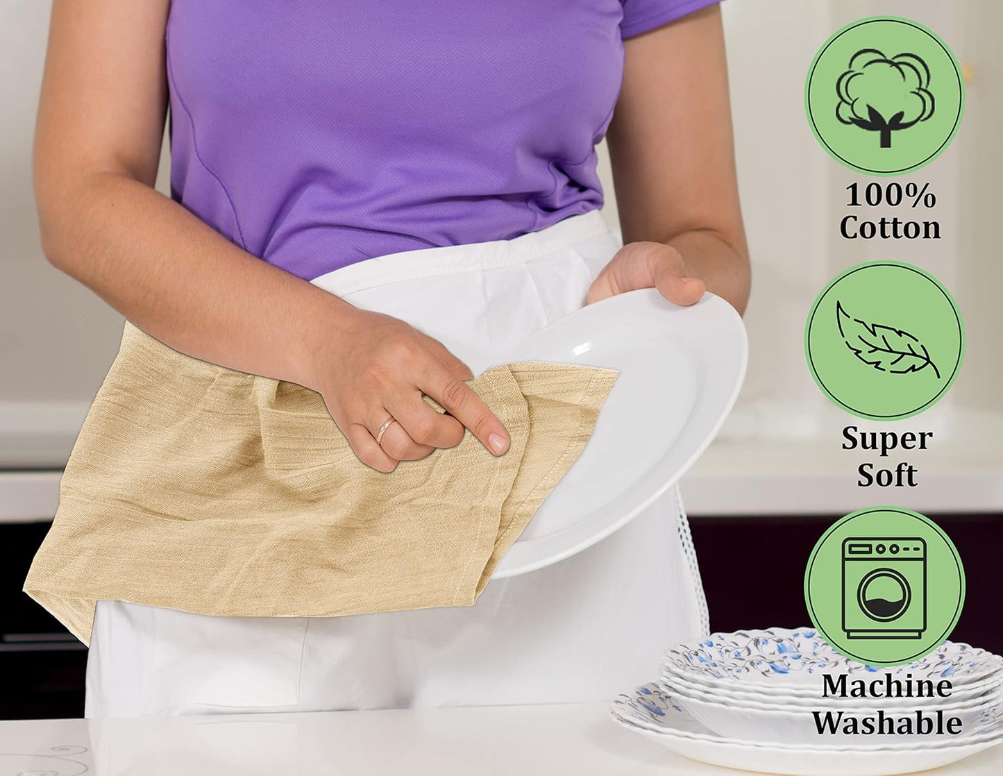 RUVANTI Flour Sack Towels 24 Pack 28x28 Inch, 100% Cotton Tea Towel, Reusable, Machine Washable, Absorbent BarTowels - Dish Cloth Perfect for Drying Dishes & Cleaning - Camel