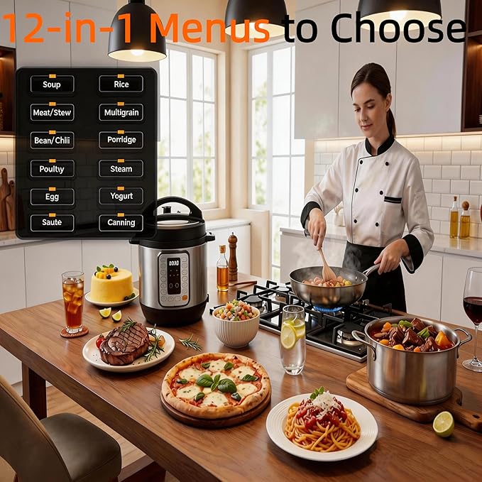 HealSmart 6QT Electric Pressure Cooker, 16-in-1 & Non-Stick Stainless Steel Multi Cooker with 12 Presets for Slow Cook, Meat Stew, Steam, Sauté, Canning, Yogurt Maker, Dishwasher Safe, Silver