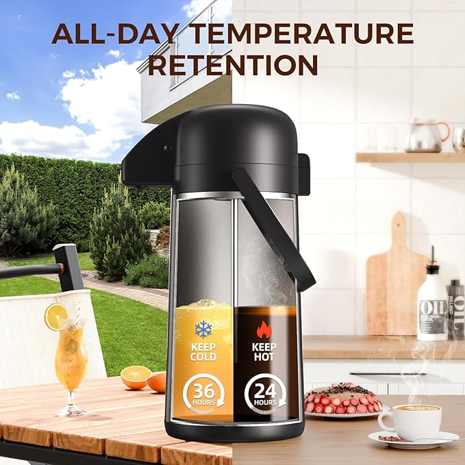 Coffee Carafe for Keeping Hot - Gezoss 85OZ / 2.5L Airpot Coffee Dispenser with Pump - Large Coffee Carafe for Hot Drinks Tea Liquid - Insulated Stainless Steel Hot Water Beverage Urn for Parties