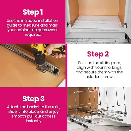 HOLDN’ STORAGE Pull Out Trash Can Under Cabinet - Trash Can Not Included - Dedicated Space for Disposable Trash Bags, Requires a 11” Cabinet Opening, Adjustable, Heavy Duty, Anti Rust Chrome Finish