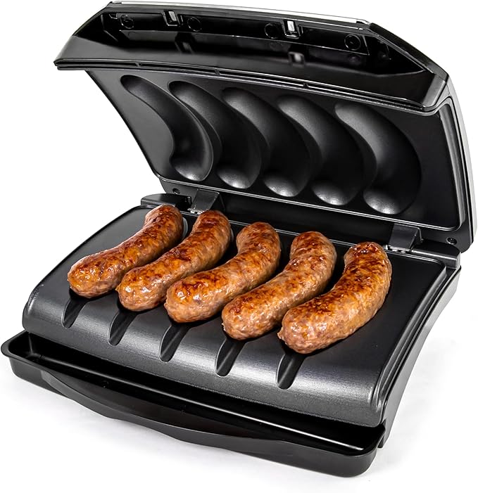 Homecraft Electric Sausage & Brat Grill with Oil Drip Tray, Carry Handle, and Cord Storage, up to 5 Links of Beef, Turkey, Chicken, Veggie Sausages, or Hot Dogs