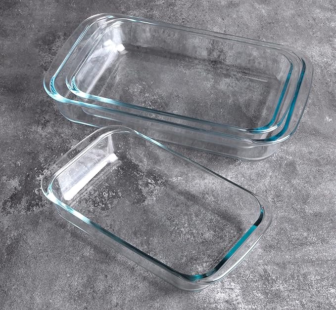 Set of 3 Basic Rectangular Tempered Glass Bakeware, Glass Baking Dishes Baking Pan Set - 1L,1.5L,2L
