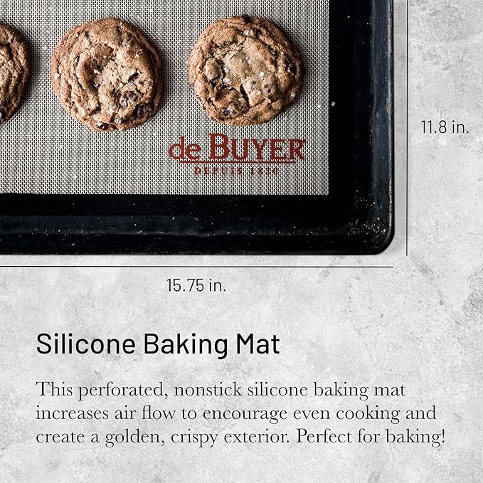 de Buyer AIRMAT Perforated Silicone Baking Mat - 15.75” x 11.8” - Perfect for Bread, Tarts, Croissants & Choux Paste - Easy to Clean