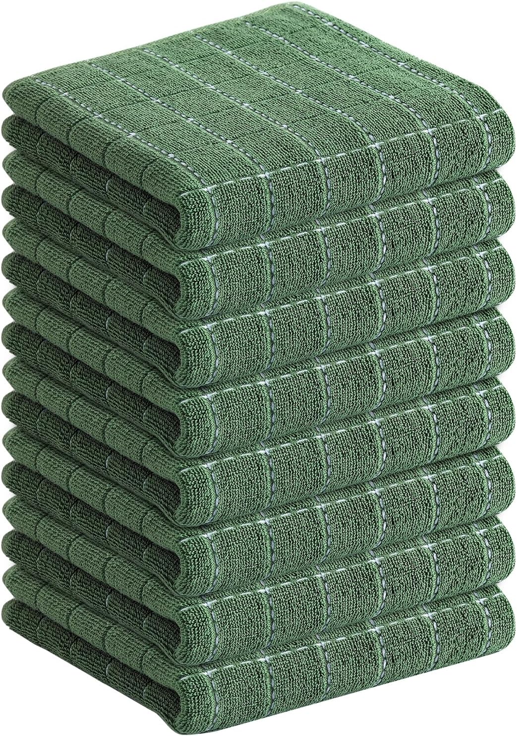 Homaxy 100% Cotton Terry Kitchen Towels(Grass Green, 13 x 28 inches), Checkered Designed, Soft and Super Absorbent Dish Towels, 8 Pack