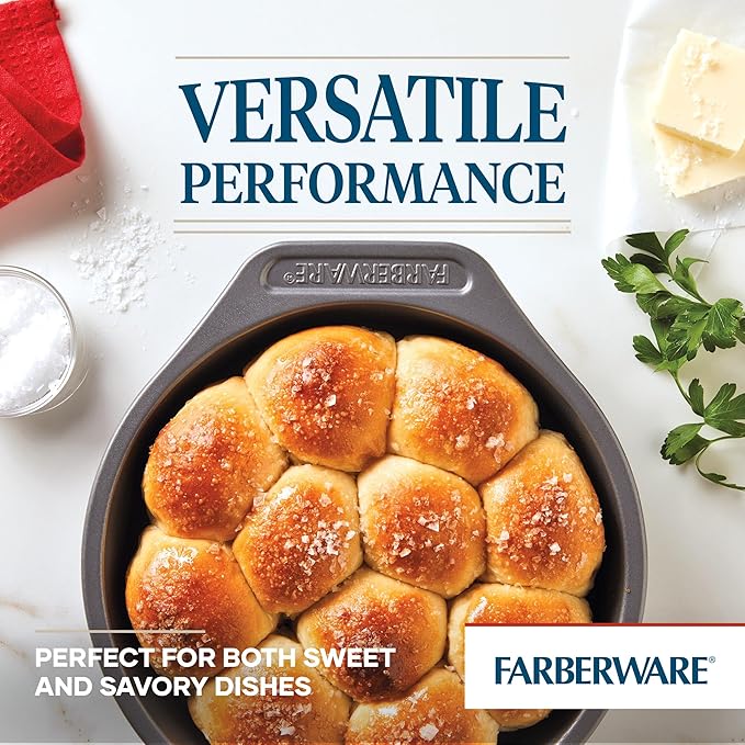 Farberware Bakeware Nonstick Baking Pans with Baking Sheets, Cake Pans, Meatloaf/Bread Pan, and Muffin Pan, 7 Piece Bakeware Set - Gray
