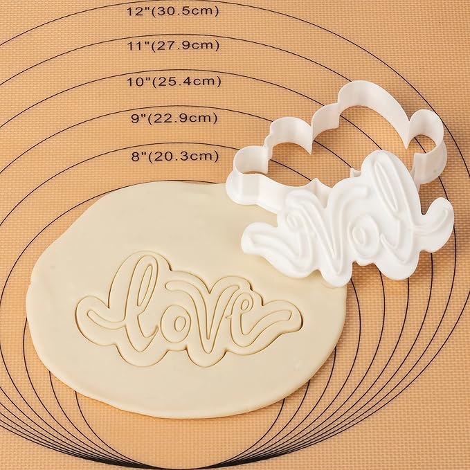 Flycalf Love Cookie Cutters with Plunger Stamps Baking Dough Tools Wedding Cake Shapes PLA Accessories Cutter Molds for Birdesmaid Decorative Party 3.5" Kitchen Supplies