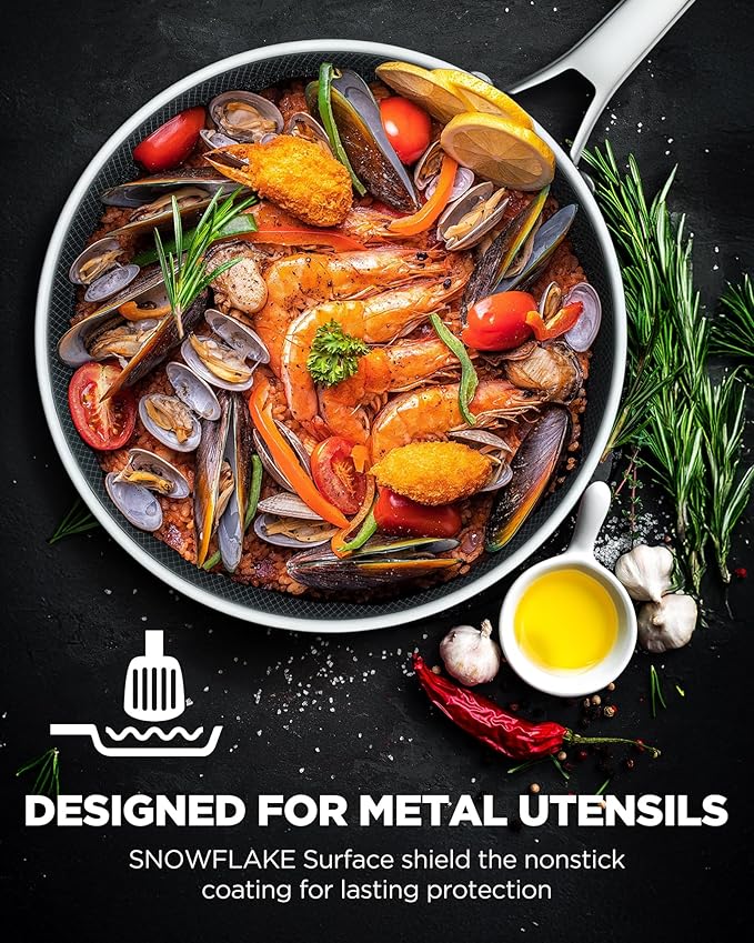 Non Stick Frying Pans, 12-inch with Lid, Hybrid Frying Pans Nonstick Upgrade,non stick Skillets Stainless Steel, Dishwasher & Oven-Safe, Induction Compatible Cooking Pan, PFOA Free Cookware