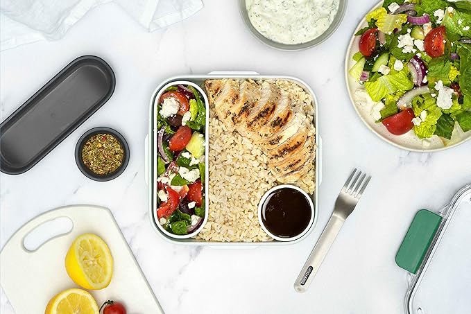 BLACK + BLUM Bento Box Style Compartment Food Container | Packed Lunch Box with Stainless-Steel Travel Fork, Leak-Proof, Microwave Safe | Ocean Blue, 34 oz / 1000 ml