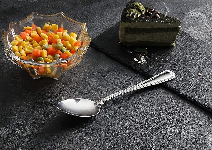 New Star Foodservice 1029420 Bead Pattern, 18/0 Stainless Steel, Dinner/Dessert Spoon, 7.6-Inch, Set of 12